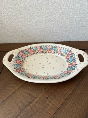 Polish Pottery Boleslawiec Unikat Serving Platter Bowl with Handles NEW